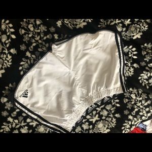 Adidas white and black running shorts